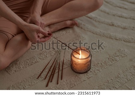 meditation at home, aroma sticks and candles