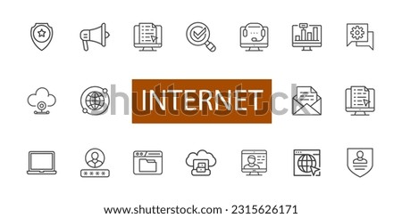 Internet line vector icon set. Computer, laptop, network technology concept