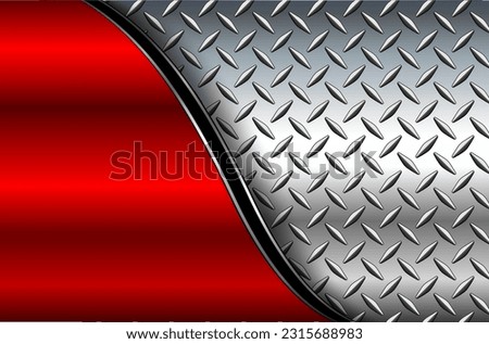Silver red metal background with chrome shiny diamond plate pattern texture, vector illustration.