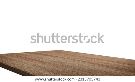 wooden table corner at  foreground used as product displayed isolated on background with clipping path. perspective view of wooden table showing edge of table. Royalty-Free Stock Photo #2315705743