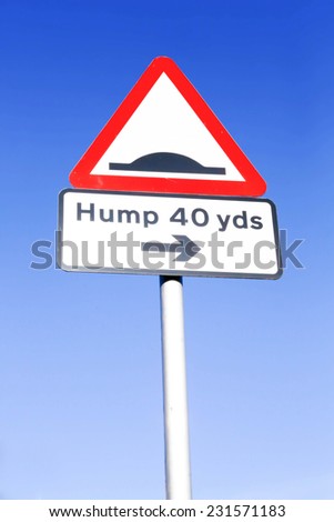 Red and white triangular warning road sign with a warning of a bumpy road ahead concept against a clear blue sky background