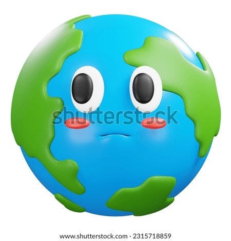 Earth emoticon, 3d emoji, 3d rendering illustration.