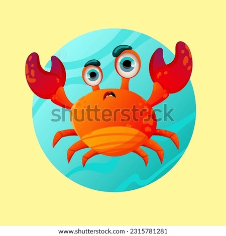 Cartoon crab. Design for print, sticker, party decoration, logo, emblem, magazine prints or journal article, t-shirt design, poster. Vector illustration 