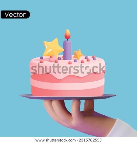 Cartoon hand holding metal tray with Cake isolated over Blue background. 3d vector illustration
 Royalty-Free Stock Photo #2315782555