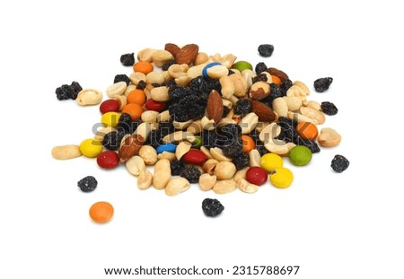 Mix nuts, dry fruits and grapes on a white background Royalty-Free Stock Photo #2315788697