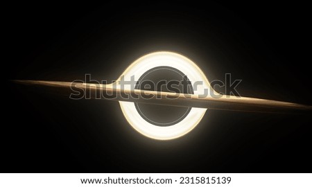 Supermassive Black Hole Surrounded by Accretion Disk of Glowing Plasma in Outer Space. Illustration of Black Hole Event Horizon. 3D Render. Royalty-Free Stock Photo #2315815139