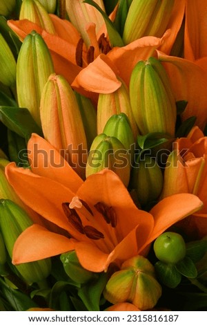 Bouquet of orange lilies, vertical picture