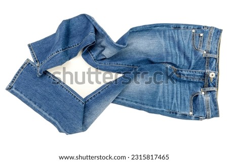 blue jeans denim pants composition modern women's and men's fashion pants texture isolated on white background - clipping path