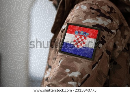 Croatia Soldier, Soldier with flag Croatia, Croatia flag on a military uniform, Croatia army, Camouflage clothing