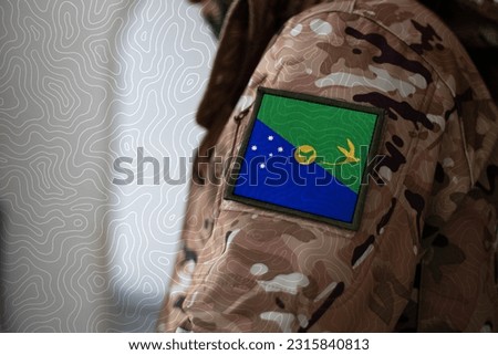 Christmas Island Soldier, Soldier with flag Christmas Island, Christmas Island flag on a military uniform, Christmas Island army, Camouflage clothing