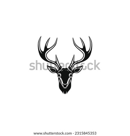 Deer Head Logo of reindeer face silhouette Clip art vector. Animal Horn symbol Deer antler icon, isolated on white background.