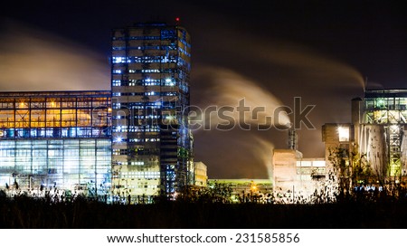 Petrochemical plant in night. Long exposure photography 