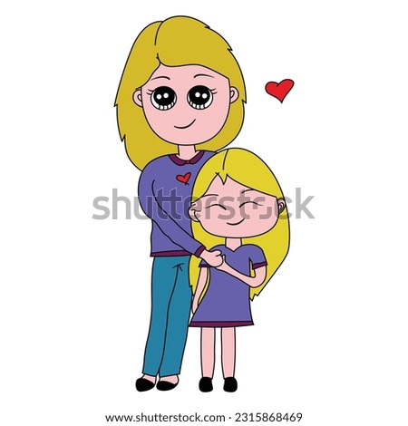 Mom and daughter kid's style isolated vector illustration artwork