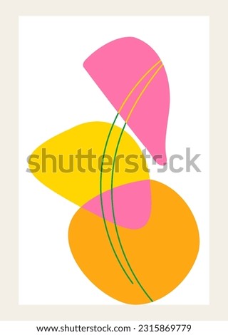 Abstract doodle organic shapes poster. Hand drawn round shapes, lines, modern geometry. Yellow, orange, pink colors. Vector illustration, all elements are isolated