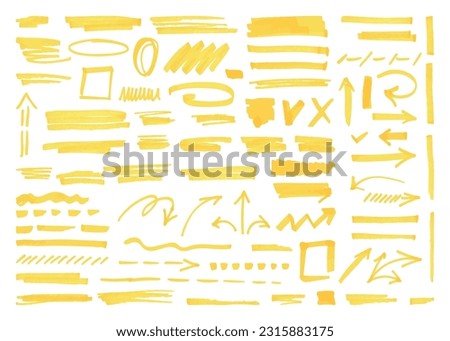 Yellow highlighter elements, acid highlighters marker stripe. Underline element, color text mark. Markers brushes underline neoteric vector set Royalty-Free Stock Photo #2315883175