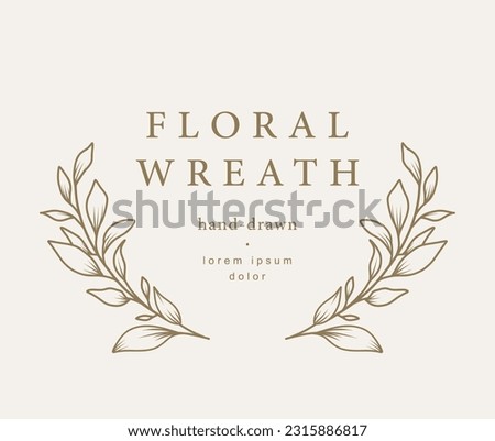 Laurel wreath. Hand drawn line floral frame. Vector illustration with branches and leaves for label, business identity, wedding invitation, greeting card, diploma