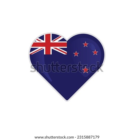 Heart Shaped New Zealand Flag Icon Vector Design.