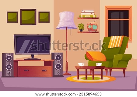 Living room home with TV interior house concept. Vector design graphic illustration Royalty-Free Stock Photo #2315894653