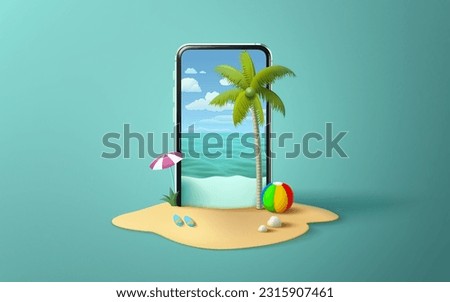 Summer time banner phone, season party bar app, tropical fruity. Vector illustration Royalty-Free Stock Photo #2315907461