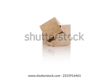 Pyrite isolated single shiny mineral stone, fool's gold, cubic gems, on white and transparent background close up