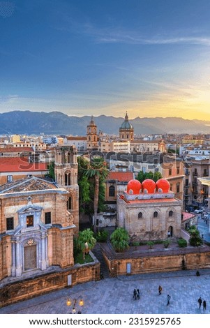 Palermo, Italy rooftop skyline view with the Church of San Cataldo at twilight. Royalty-Free Stock Photo #2315925765