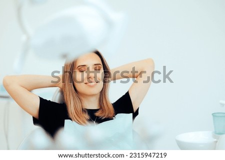 
Happy Relaxed Patient Sitting in a Dental office. Carefree woman happy with the results after dental treatment 
 Royalty-Free Stock Photo #2315947219