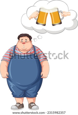 Fat man thinking about drinking beer illustration