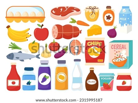 Food Grocery Store Shopping Vector Illustration with Foods Items and Products Assortiment on the Supermarket in Flat Cartoon Hand Drawn Templates Royalty-Free Stock Photo #2315995187