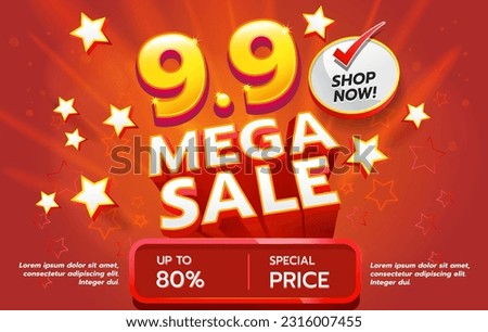 The 9.9 Mega Sale illustration concept is vibrant, energetic, and visually captivating, aiming to convey a sense of excitement and the opportunity for amazing deals and discounts.