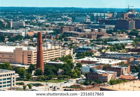 View of the Baltimore cityscape with a view of the historic Phoenix Shot Tower