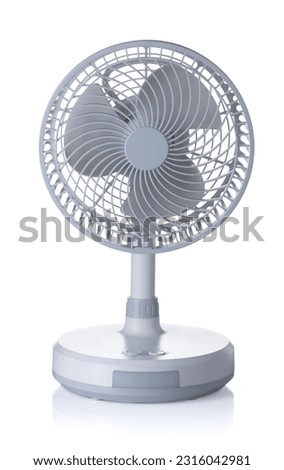White desktop electric fan on white background. Royalty-Free Stock Photo #2316042981
