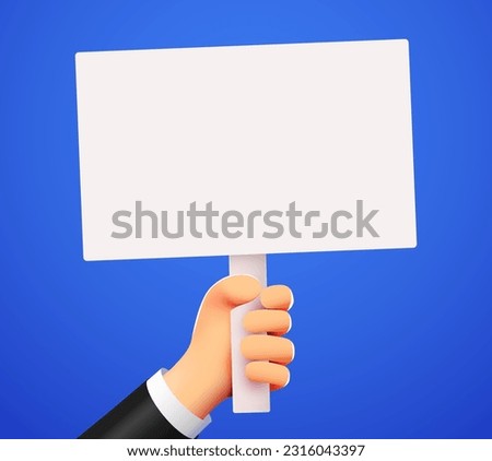 3d cartoon hand holding a placard on stick. Announcement or protest concept. Vector illustration Royalty-Free Stock Photo #2316043397