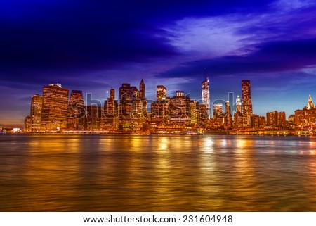 Panorama of Manhattan at the sunset.