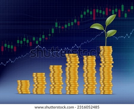 Stack of dollar coins with a growing plant on top. Vector illustration