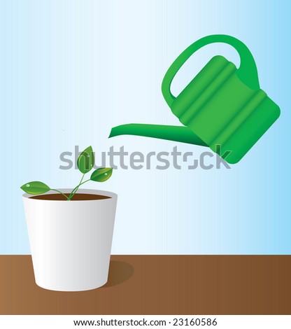 Lake watered growing green sprout. Vector illustration