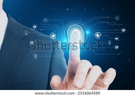 Businessman push the button fingerprint, digital access concept