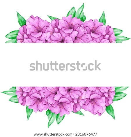 Hand drawn watercolor purple azalea frame boarder isolated on white background. Can be used for invitation, postcard, poster, book decoration and other printed products