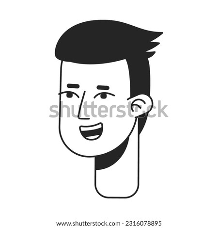 Laughing young man with slicked back hairstyle monochrome flat linear character head. Editable outline hand drawn human face icon. 2D cartoon spot vector avatar illustration for animation