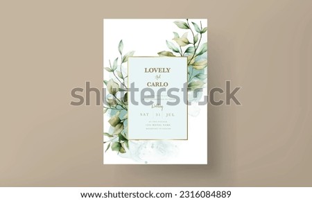 elegant greenery watercolor leaves wedding invitation card template