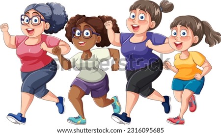 Diverse Chubby Runners Exercising Together illustration
