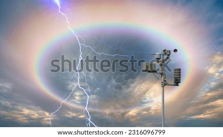 Weather station automatic measurement of weather parameters with lightning and rainbow