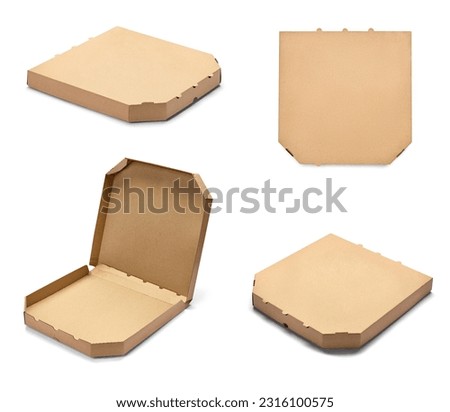 collection of various  pizza box on white background Royalty-Free Stock Photo #2316100575