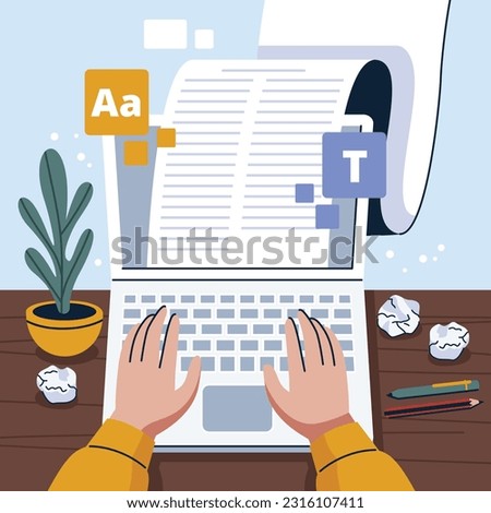 write essay. Online education. writing and storytelling. distant learning, vector illustration. Content writer. Blog articles creation concept. freelance work. online blogger writing essay. Writer. Royalty-Free Stock Photo #2316107411