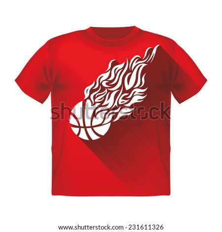 Retro Sport Flame Mascot Vector Character T-shirt with a basketball