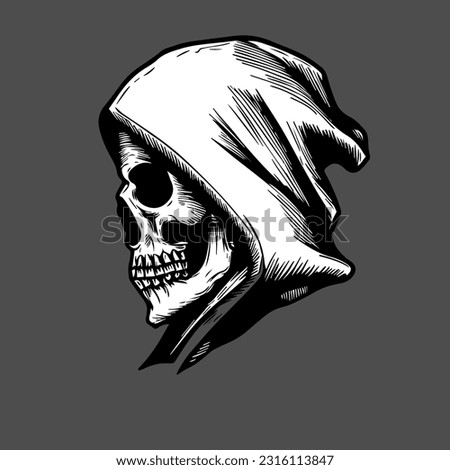 illustration of skull with hood in high quality suitable for sticker , print , and tatoo 