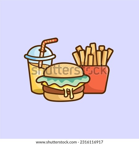 Fast food menu isolated on blue background. Vector illustration.