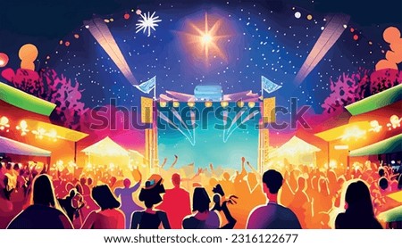 summer lively background lively outdoor music festival spotlight spotlight musical stage concert trumpet festival crowd dance background night performance entertainment nightlife club nightclub dj . Royalty-Free Stock Photo #2316122677