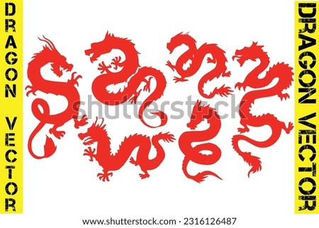 Flat design dragon silhouette illustration,
Dragon logo template collection
Chinese dragon,
Dragon tattoo design vector image,