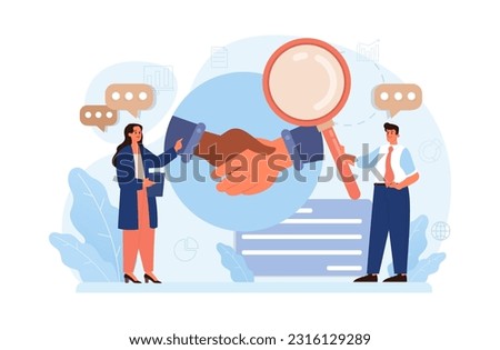 Company credibility. Brand reputation based on customer loyalty and trust. Corporate public relations strategy. Security of data. Flat vector illustration Royalty-Free Stock Photo #2316129289