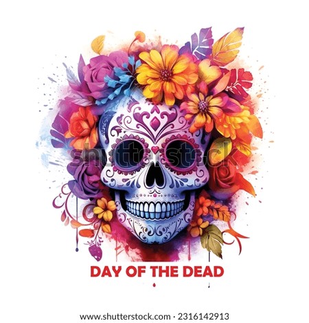 Dead day party, sugar skull or halloween holiday. Traditional mexican music festival, fun bright dance vector characters. Halloween Dia De Los Muertos Celebration. Royalty-Free Stock Photo #2316142913